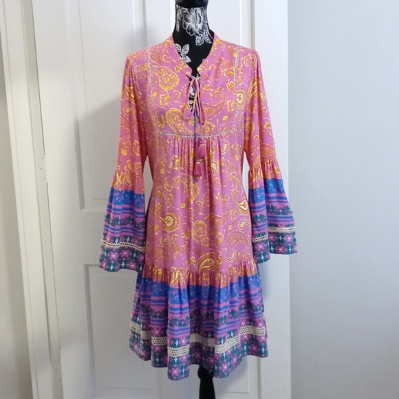 🌊Coco + Carmen🌊 - Lonnie Ruffled Paisley Print Cover-Up Tunic Dress - Picture 4 of 16